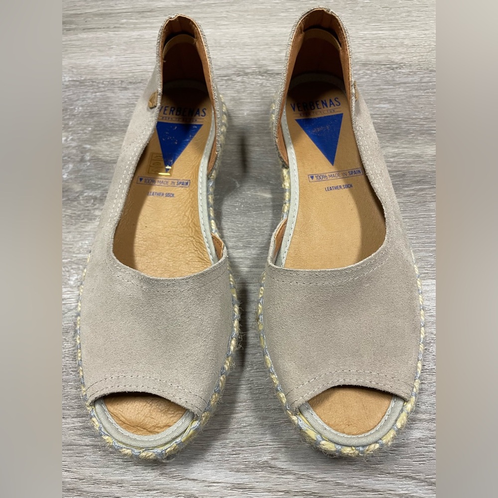 Verrenas Women's Suede Peep-Toe Espadrille Flats in Light Gray